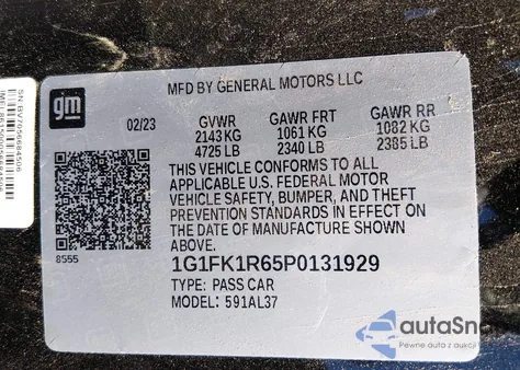 2023 Chevrolet Camaro Rwd Zl1 из США, поврежденный, VIN 1G1FK1R65P0131929